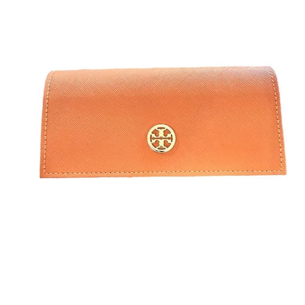 Tory Burch Orange Glasses Designer Sunglass Case Pouch Gold Metal T Logo